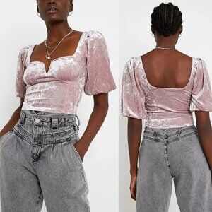 UO Velvet Puff Sleeve Bustier Blouse XS Pink
